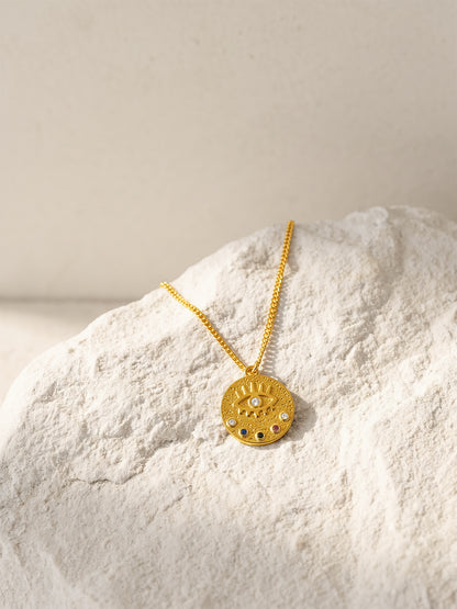 Coin Text Gold Plated Pendant With Link Chain