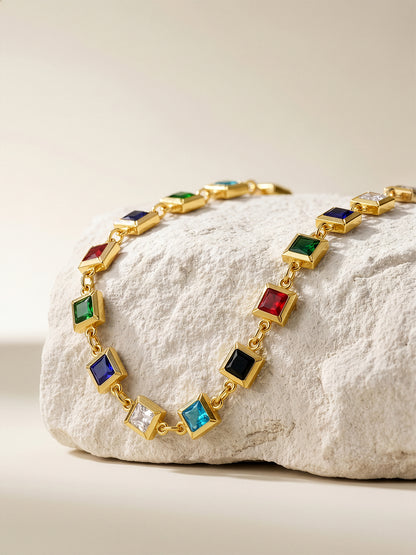 Color Code Gold Plated Station Necklace
