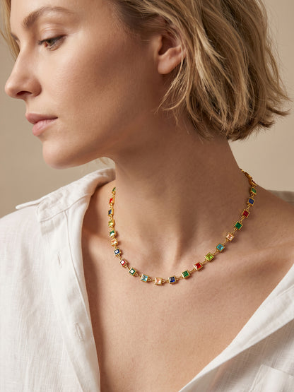 Color Code Gold Plated Station Necklace