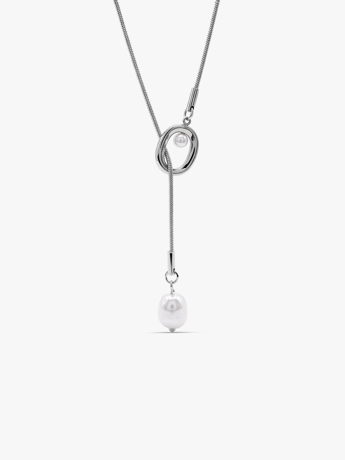 IXIA by GIVA Pearl Flow Rhodium Plated Lariat Necklace