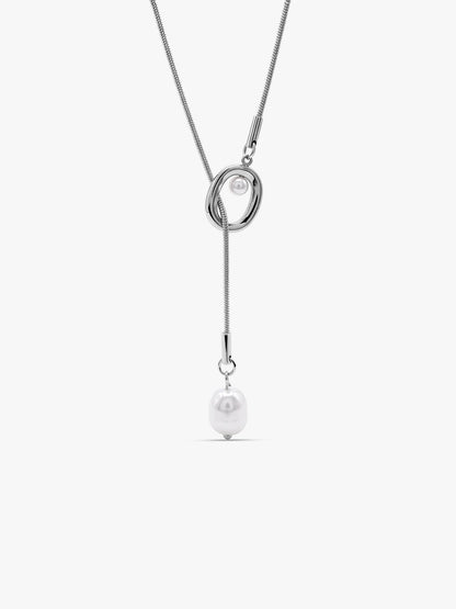 IXIA by GIVA Pearl Flow Rhodium Plated Lariat Necklace