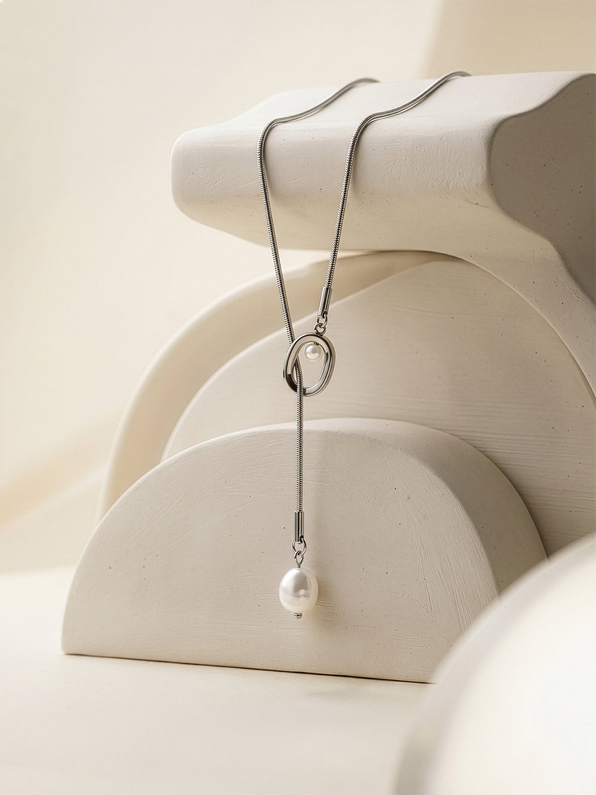 IXIA by GIVA Pearl Flow Rhodium Plated Lariat Necklace