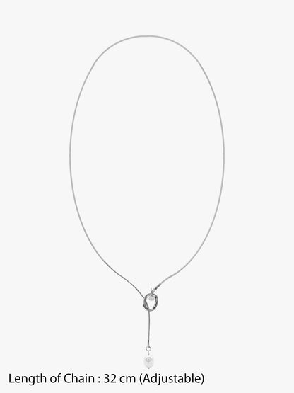 Pearl Flow Rhodium Plated Lariat Necklace
