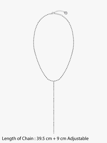 Ice Line Y Rhodium Plated Lariat Necklace
