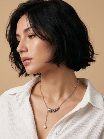 Chrome Pulse Rhodium Plated Charm Necklace