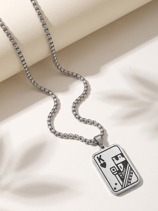 IXIA by GIVA Agent 13 Rhodium Plated Pendant With Chain For Men