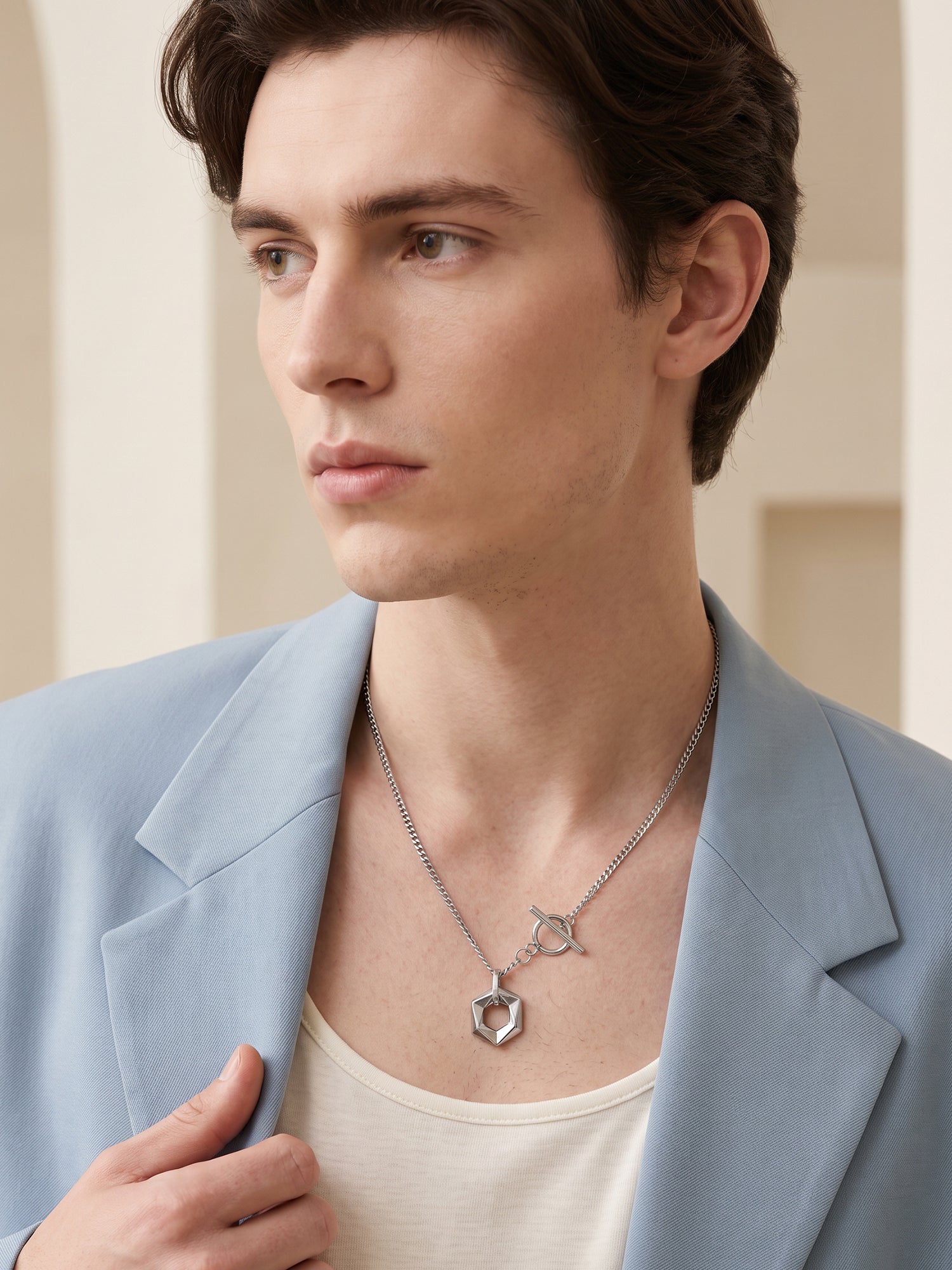 IXIA by GIVA The Polygonist Rhodium Plated Pendant With Chain For Men
