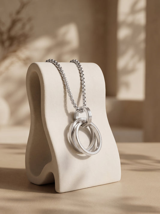 IXIA by GIVA Venn Diagram Rhodium Plated Pendant With Chain For Men