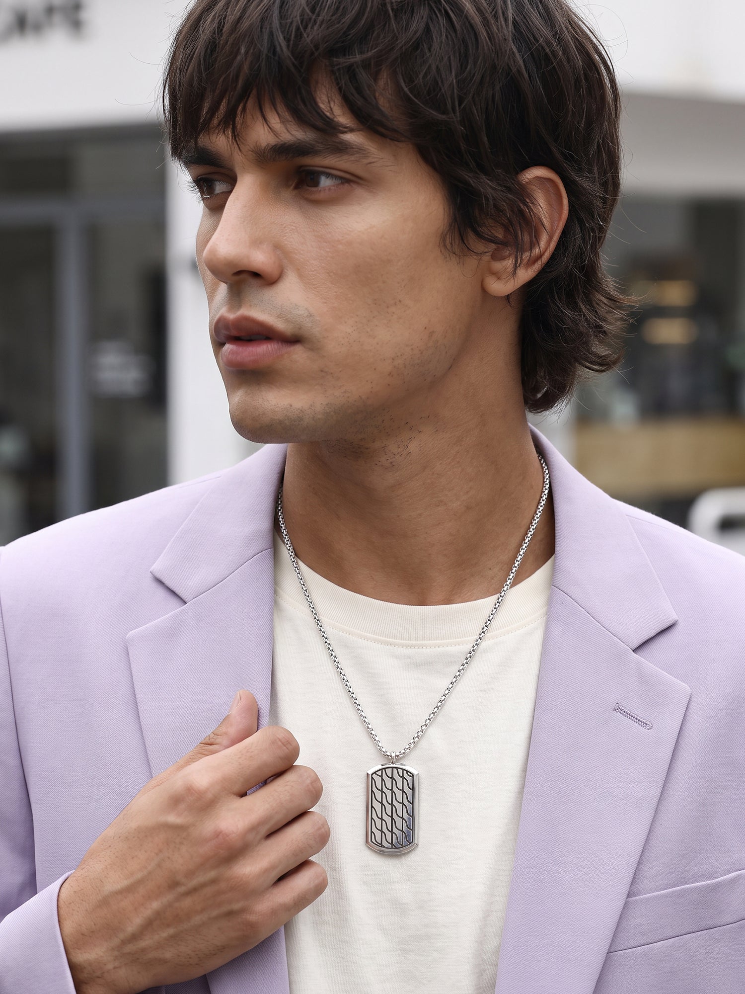 IXIA by GIVA Chasing Pavements Rhodium Plated Pendant With Chain For Men