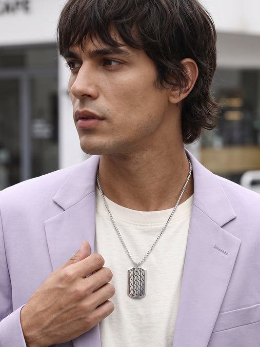 IXIA by GIVA Chasing Pavements Rhodium Plated Pendant With Chain For Men