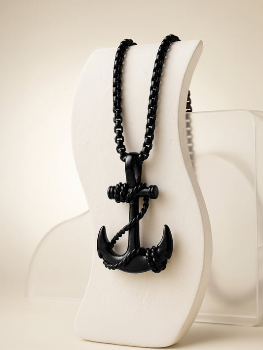 IXIA by GIVA Pass the Anchor Black Rhodium Pendant With Chain For Men