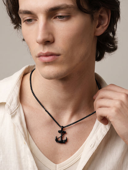 IXIA by GIVA Pass the Anchor Black Rhodium Pendant With Chain For Men