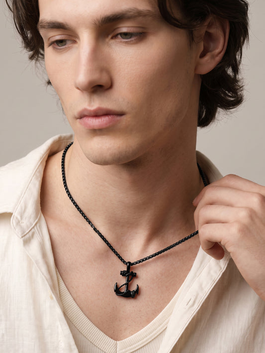 IXIA by GIVA Pass the Anchor Black Rhodium Pendant With Chain For Men