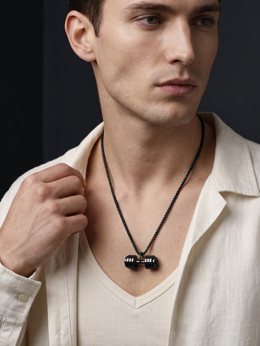 IXIA by GIVA Gym Bro Black Rhodium Pendant With Chain For Men