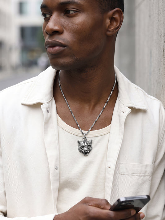 IXIA by GIVA Wild One Rhodium Pendant With Chain For Men