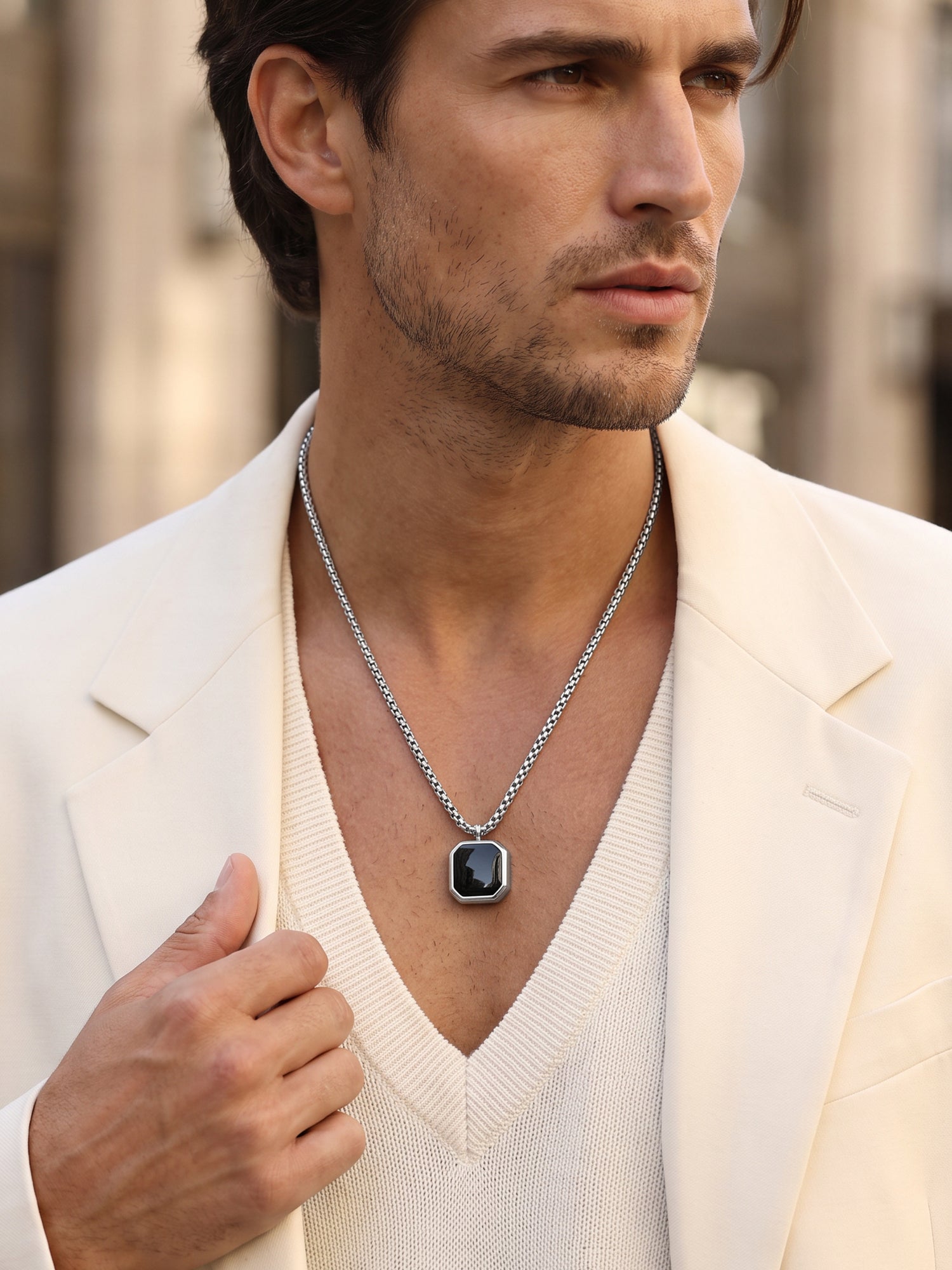 IXIA by GIVA Blackout  Rhodium Plated Pendant With Chain For Men