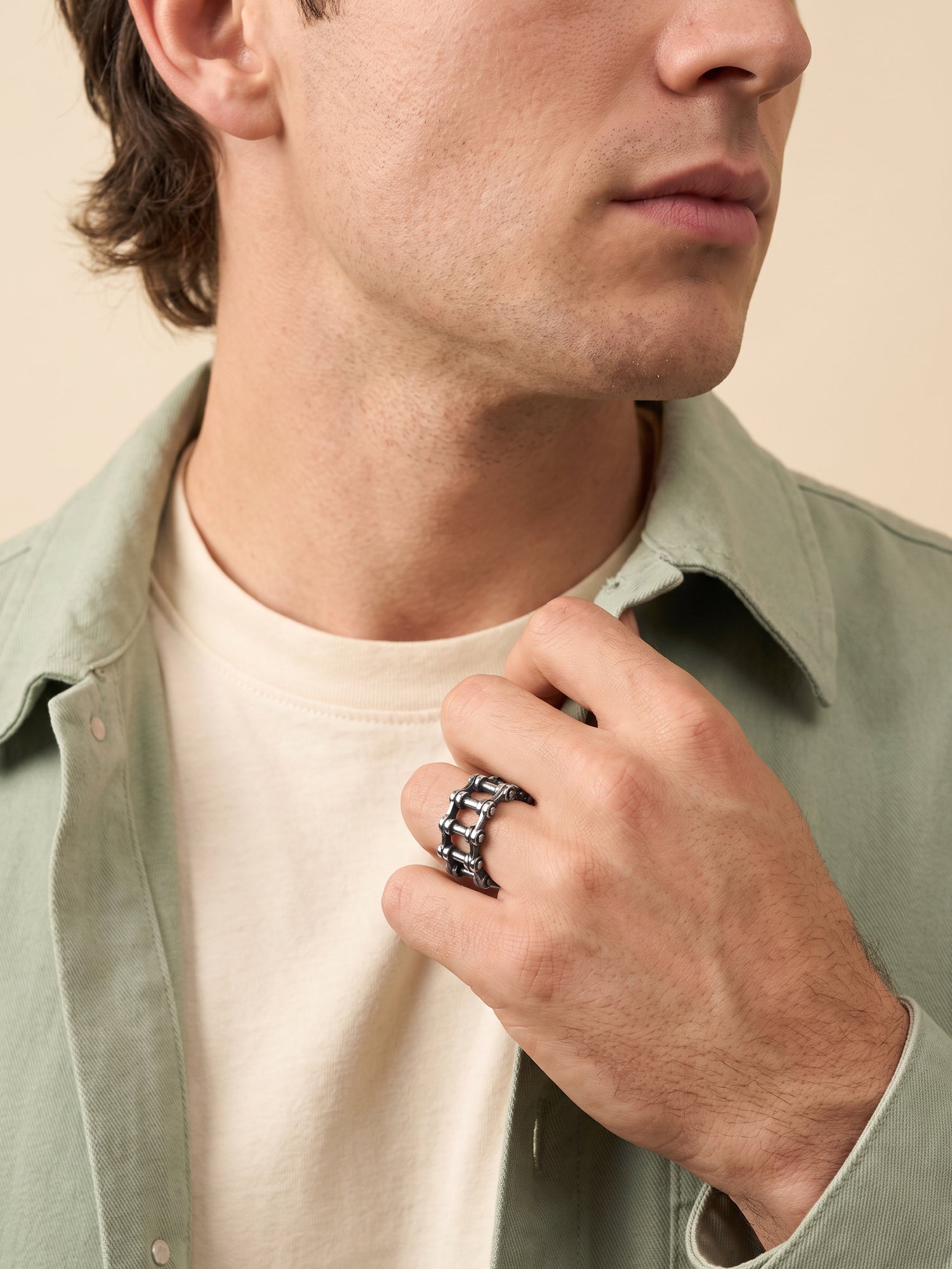 IXIA by GIVA Locked Up Matte Rhodium Ring For Men (Size 19)