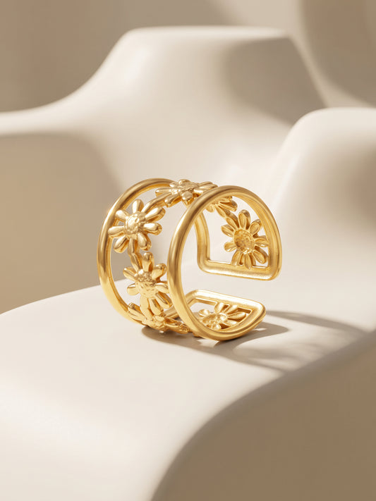 IXIA by GIVA Flower Power Gold Plated Ring (Size 15)