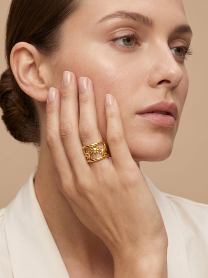 IXIA by GIVA Flower Power Gold Plated Ring (Size 15)