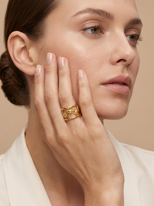 IXIA by GIVA Flower Power Gold Plated Ring (Size 15)