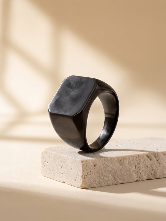 IXIA by GIVA Smooth Criminal Black Rhodium Ring For Men (Size 23)