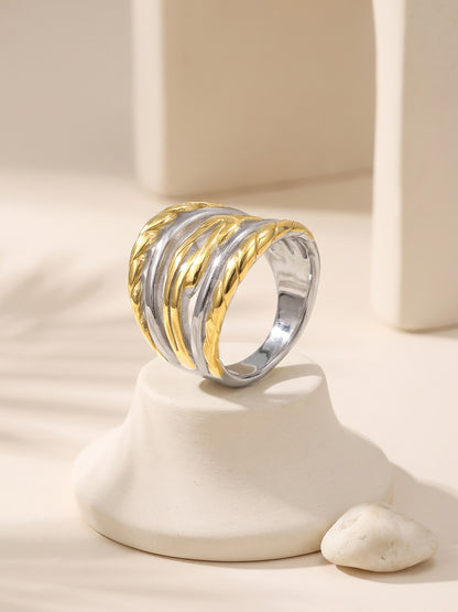 IXIA By GIVA Mix Me Knot Dual Tone Cocktail Ring (Size 12)