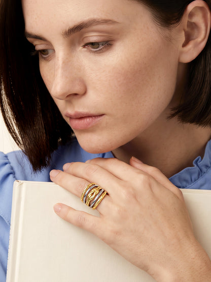 IXIA By GIVA Mix Me Knot Dual Tone Cocktail Ring (Size 12)