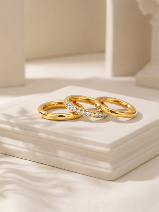 IXIA BY GIVA Triple Take Gold Plated Ring (Size 15)