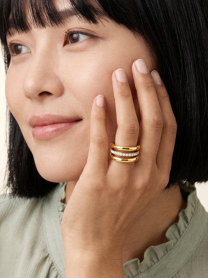 IXIA BY GIVA Triple Take Gold Plated Ring (Size 15)