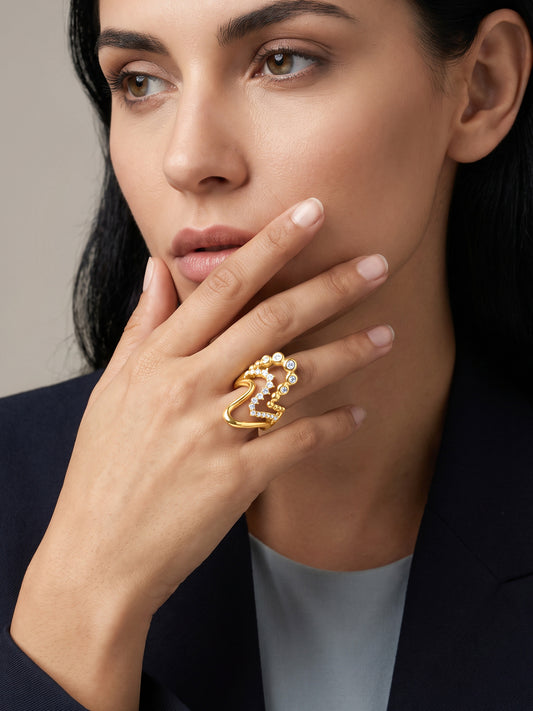 IXIA BY GIVA Glitter Maxing Gold Plated Ring (Size 15)