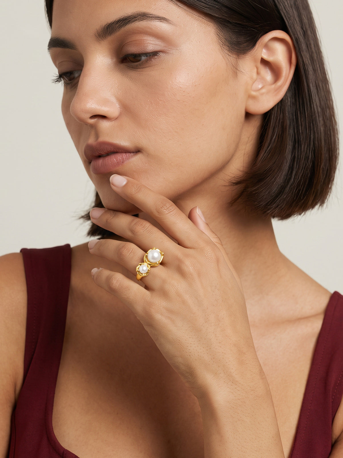 IXIA BY GIVA Pearl Mate Gold Plated Ring (Size 14)