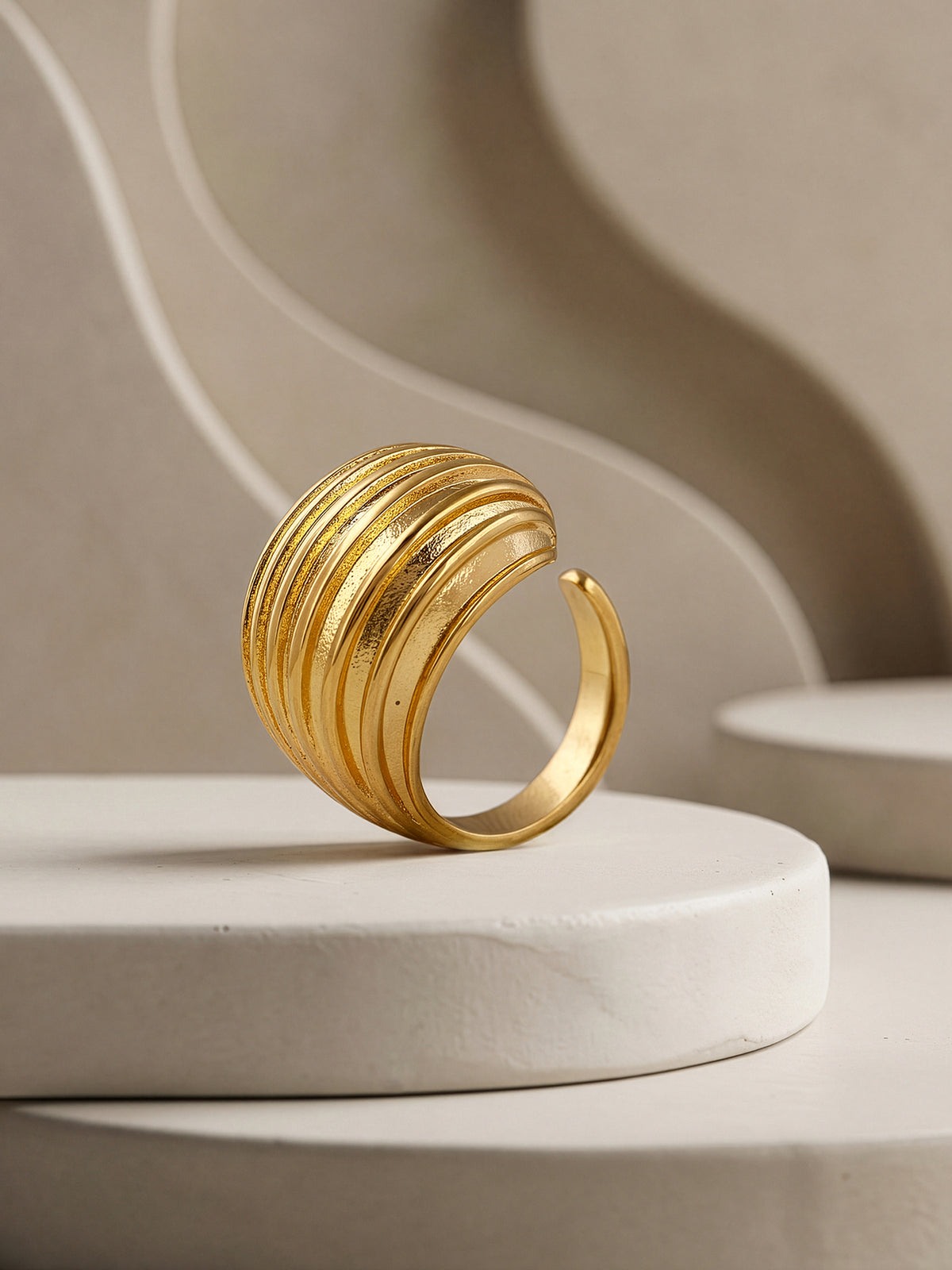 IXIA by GIVA Ridge Stack Energy Gold Plated Ring (Size 15)