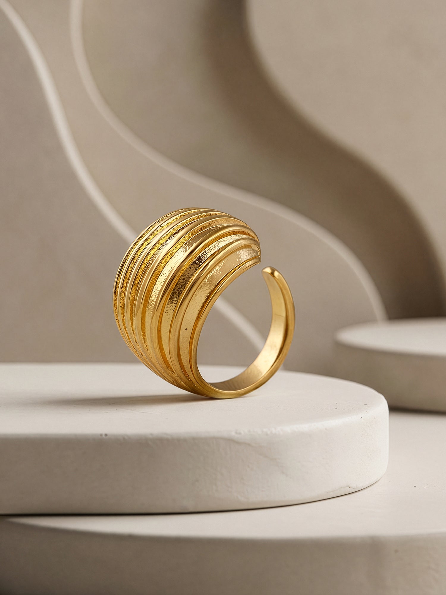 Ridge Stack Energy Gold Plated Ring (Size 15)