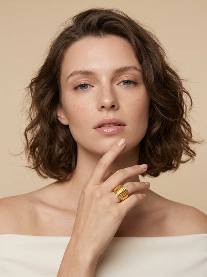 Ridge Stack Energy Gold Plated Ring (Size 15)