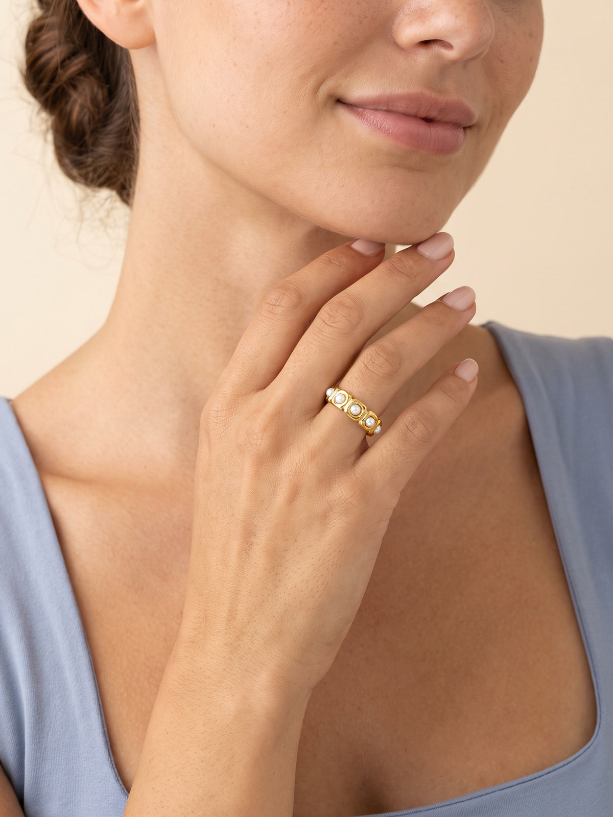 IXIA by GIVA Multipearl Gold Plated Ring (Size 15)
