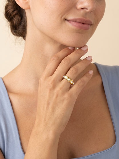 IXIA by GIVA Multipearl Gold Plated Ring (Size 15)