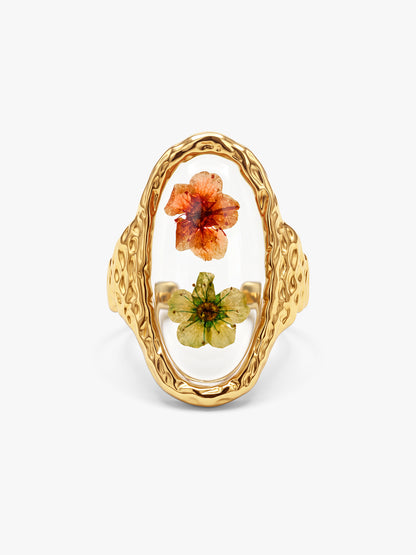 IXIA BY GIVA Floral Press Gold Plated Ring (Size 16)