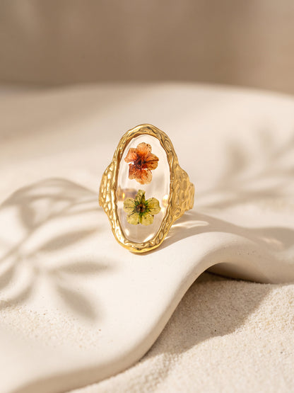 IXIA BY GIVA Floral Press Gold Plated Ring (Size 16)