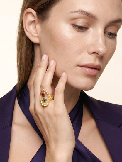 IXIA BY GIVA Floral Press Gold Plated Ring (Size 16)