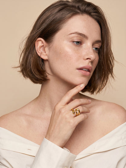 Swirl Cut Energy Gold Plated Ring (Size 17)