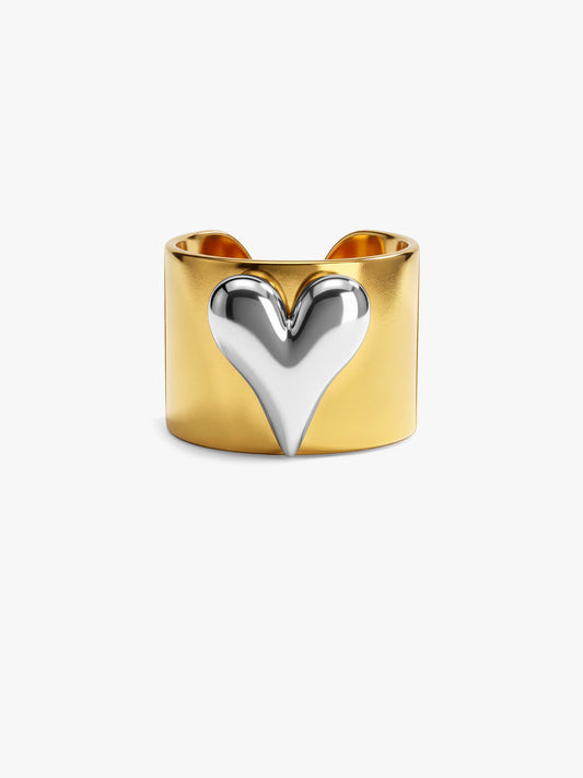 Bold Heart Dual Tone Ring (Size 14)