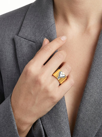 Bold Heart Dual Tone Ring (Size 14)