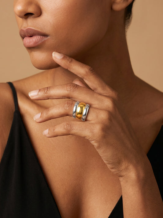 OnnMe by GIVA Wide Band Rush Energy Dual Tone Ring (Size 15)