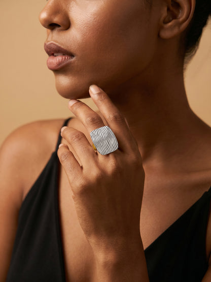 Line Stack Rush Rhodium Plated Ring (Size 16)