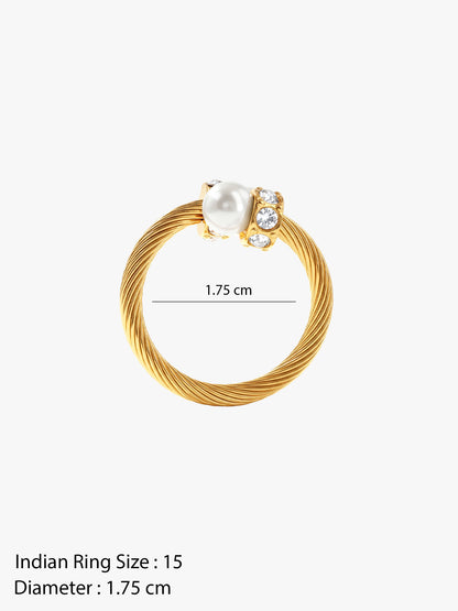 OnnMe by GIVA Pearl Voltage Gold Plated Ring (Size 15)