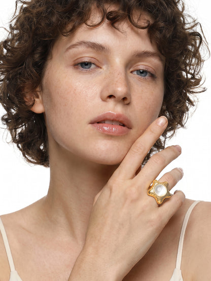 Shell Frame Gold Plated Ring (Size 15)