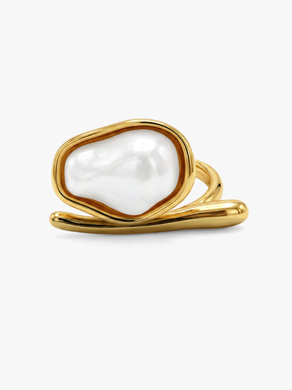Melted Pearl Gold Plated Statement Ring (Size 13)