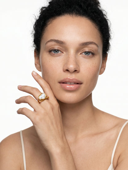 Melted Pearl Gold Plated Statement Ring (Size 13)