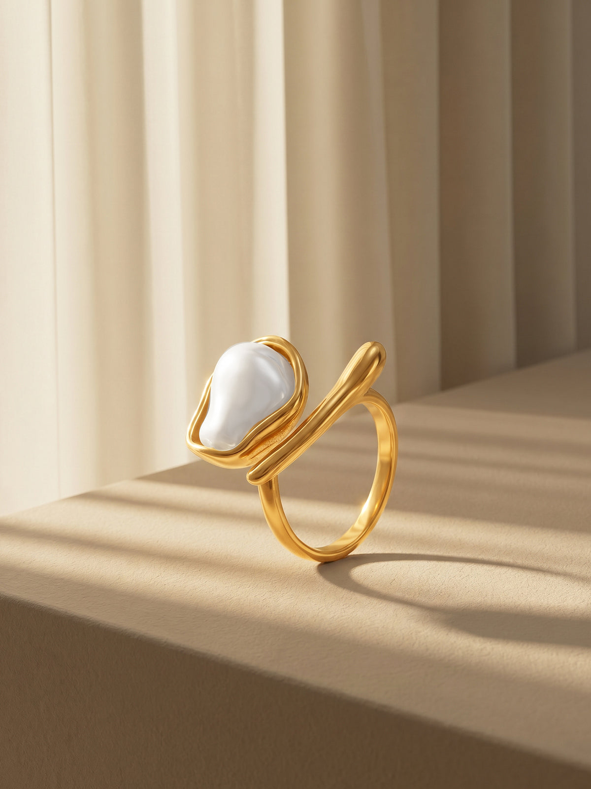 IXIA by GIVA Melted Pearl Gold Plated Statement Ring (Size 13)