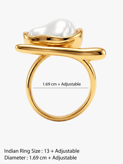 Melted Pearl Gold Plated Statement Ring (Size 13)
